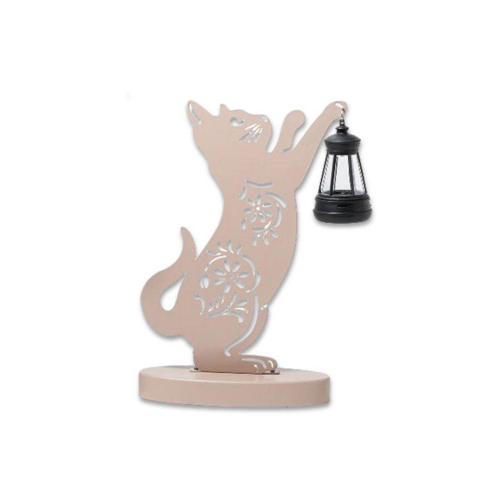 Luce solare Gatto in Metallo da appoggio Rosa
