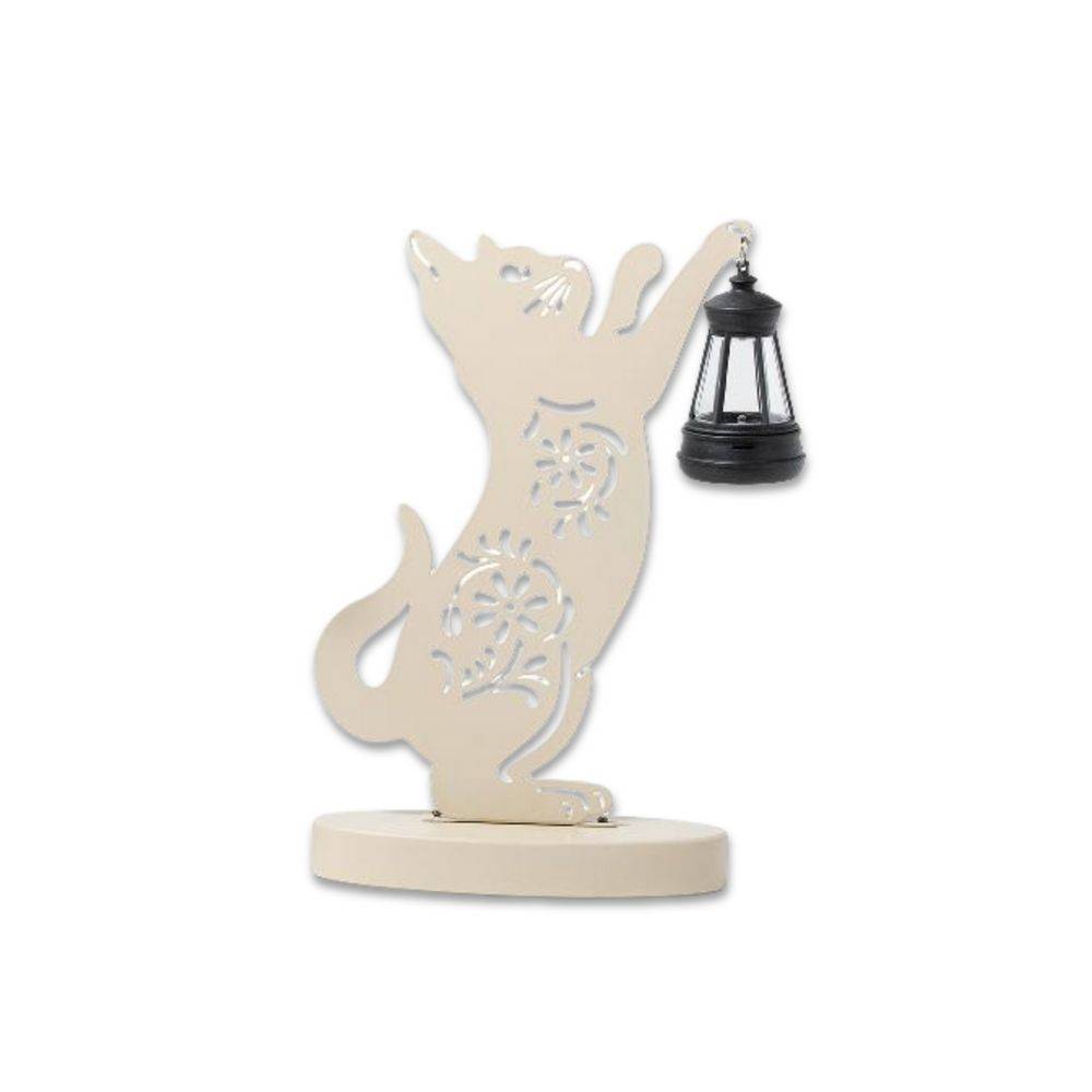 Luce solare Gatto in Metallo da appoggio Panna