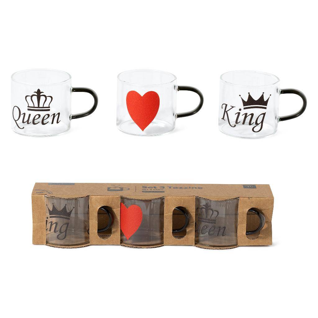 Set 3 Tazzine da caffè in Vetro borosilicato King Queen