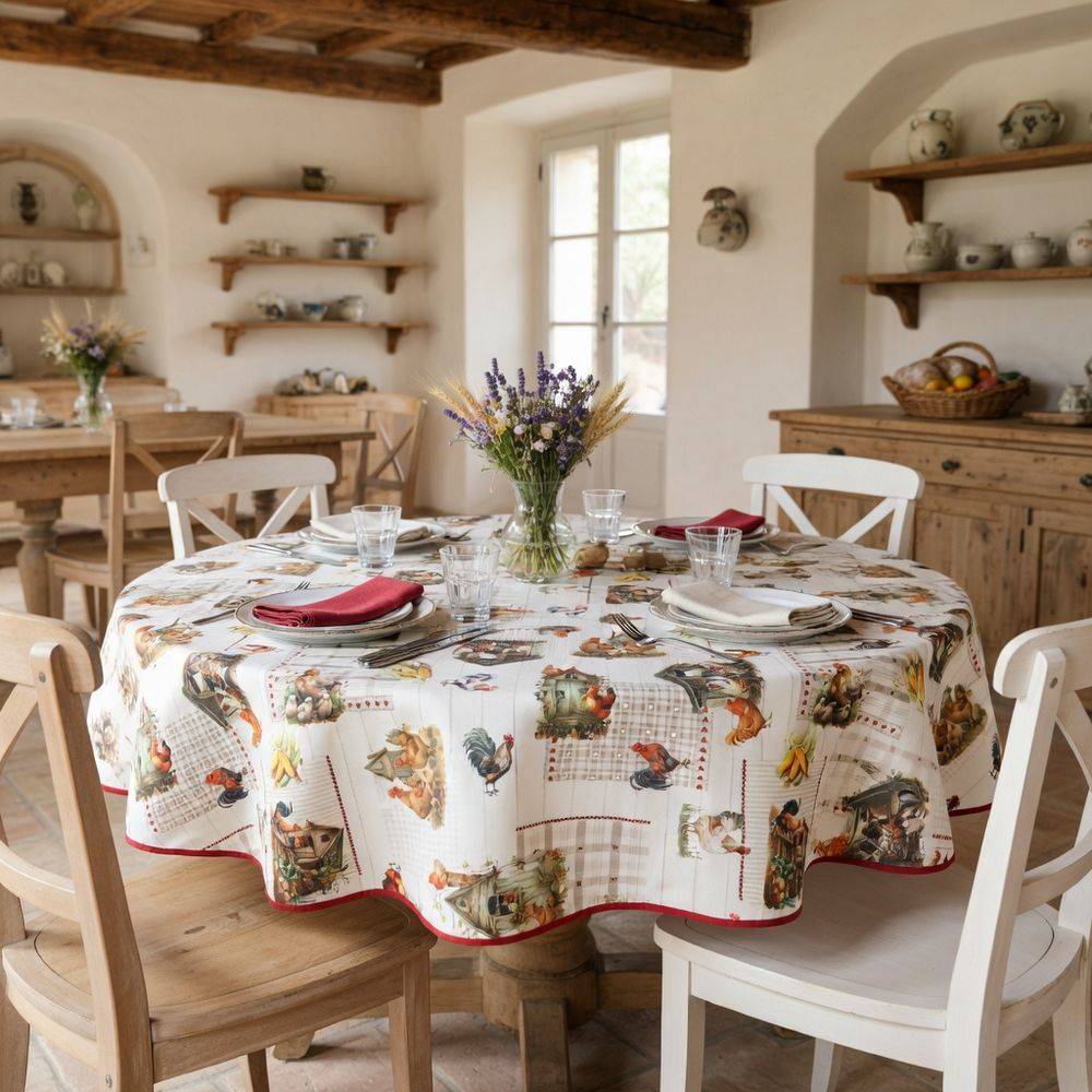 Tovaglia Antimacchia Galline Rotonda 180