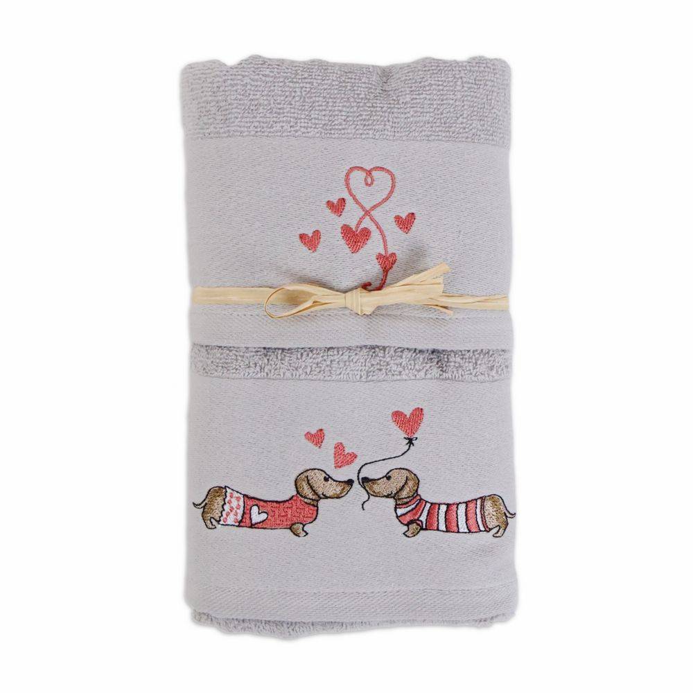 Coppia asciugamani Ricamati Grigio Bassotti Rosa