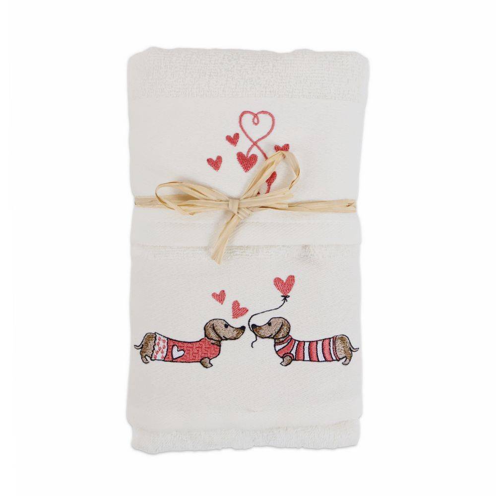 Coppia asciugamani Ricamati Panna Bassotti Rosa