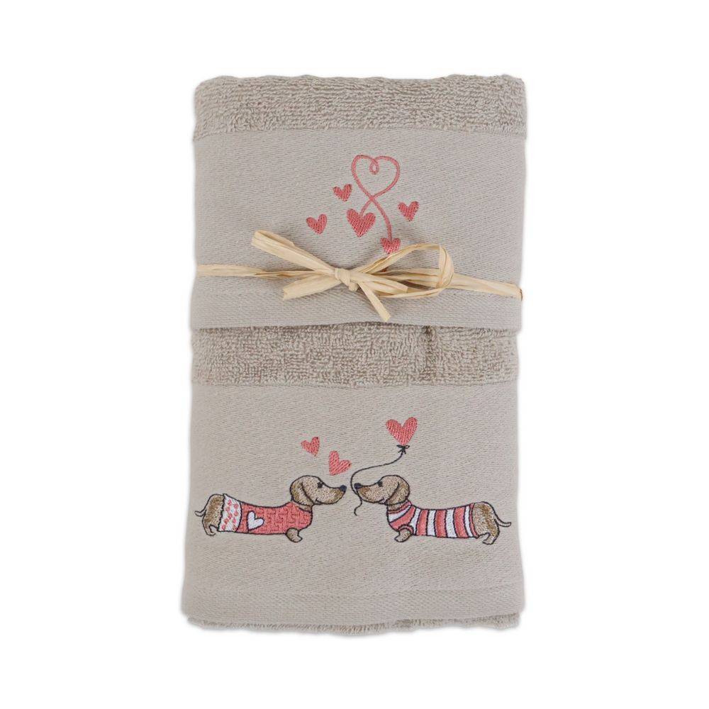 Coppia asciugamani Tortora Ricamati Bassotti Rosa