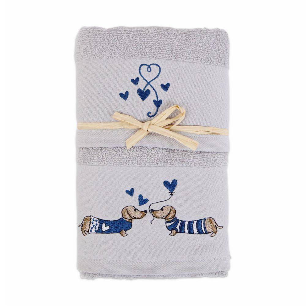 Coppia asciugamani Ricamati Grigio Bassotti Blu