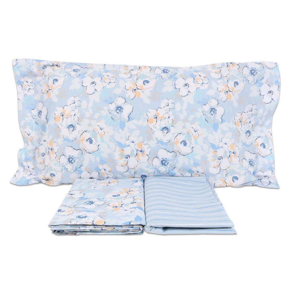 Completo Lenzuola Fiori Indie azzurro Singolo