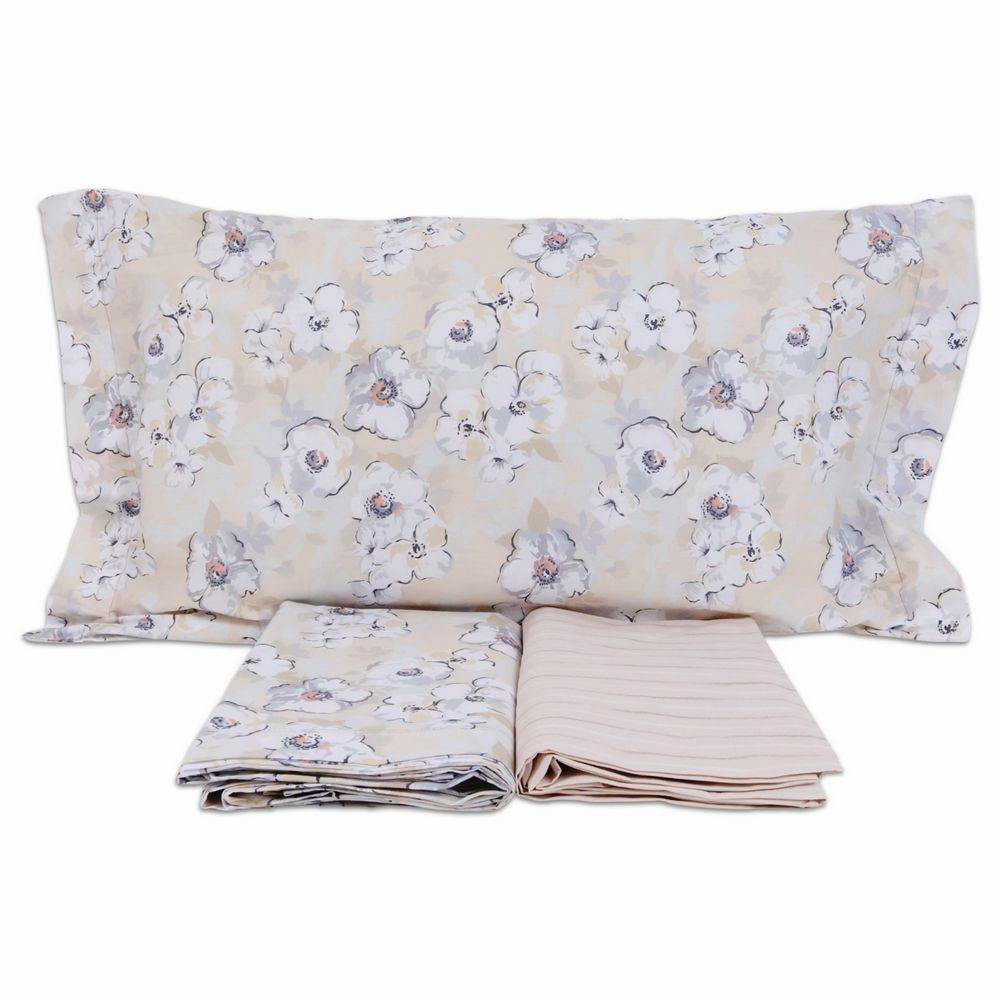 Completo Lenzuola Fiori Indie Beige Singolo