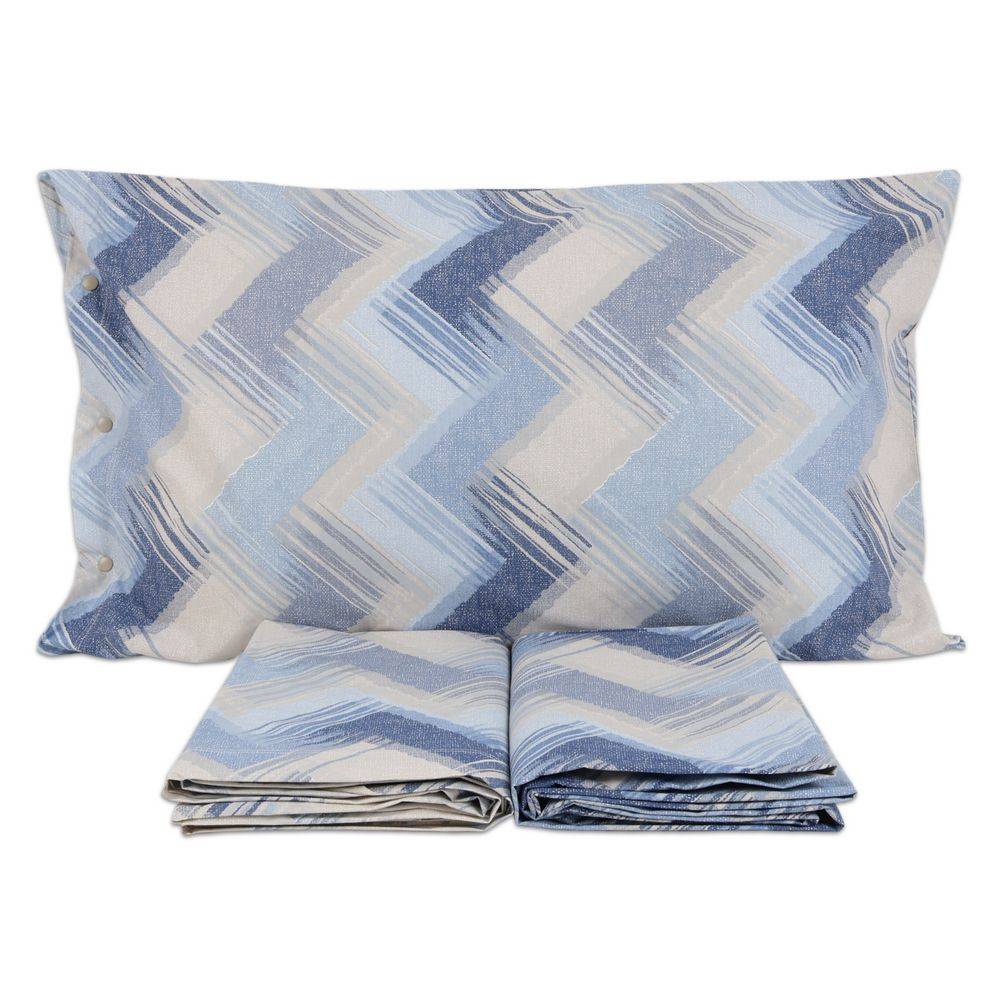 Completo Lenzuola Zig Zag Moderno Azzurro Matrimoniale