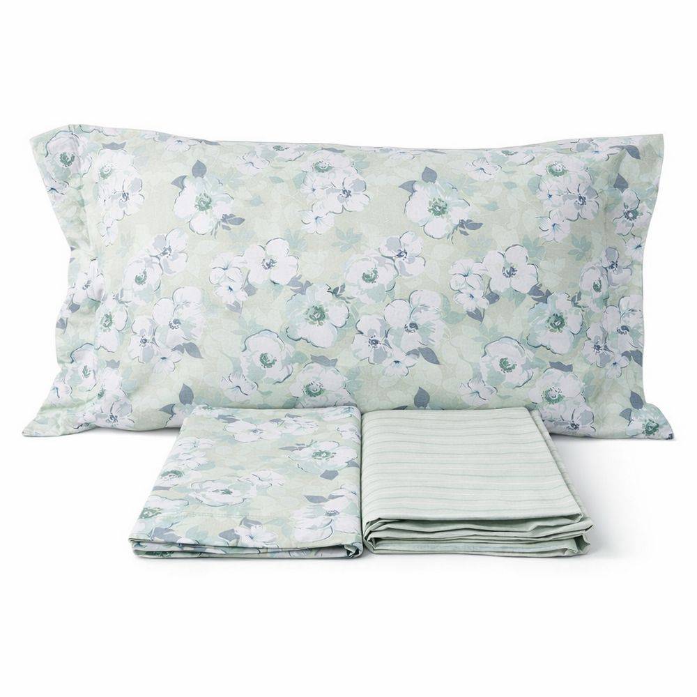Completo Lenzuola Fiori Indie Verde Matrimoniale