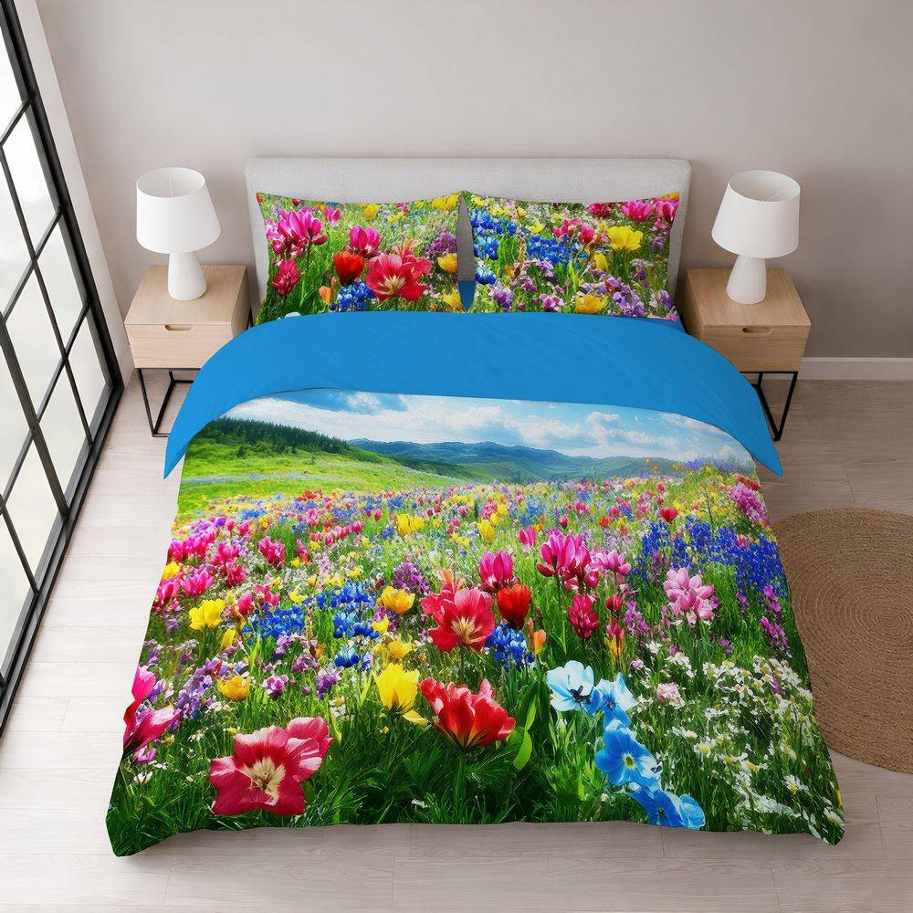  Parure Copripiumino Stampa digitale Prato Fiorito Matrimoniale