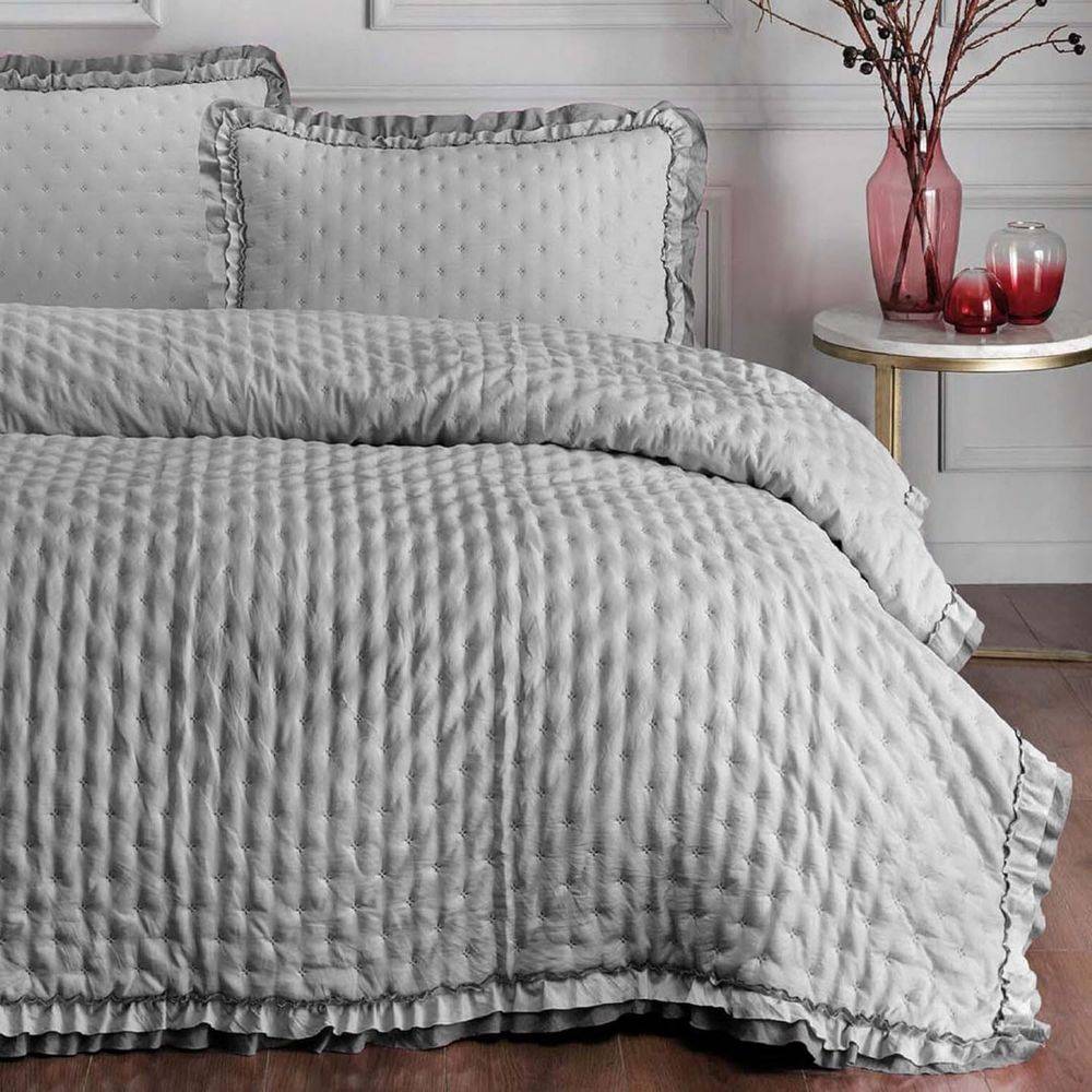 Copriletto Trapuntato Volant Quilt Lyon Perla matrimoniale