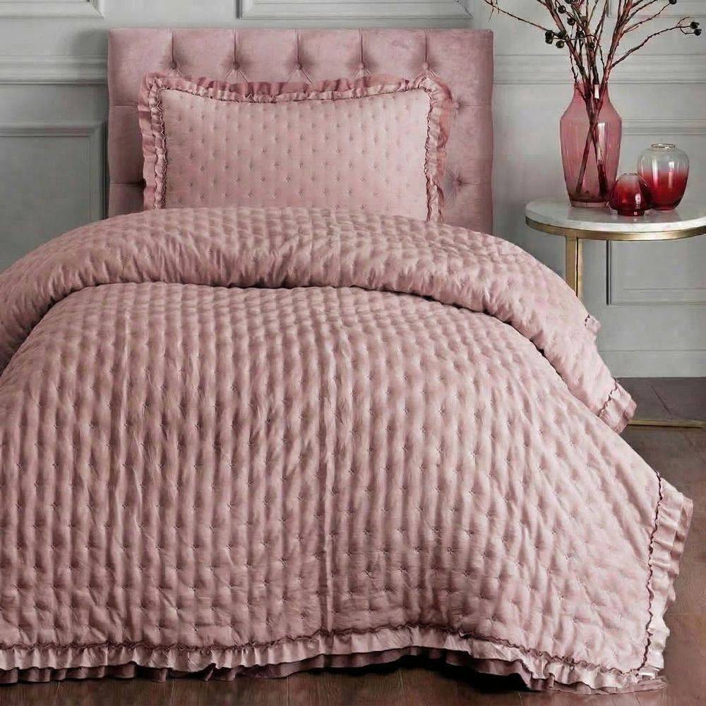 Copriletto Trapuntato Volant Quilt Lyon Rosa piazza e mezzo