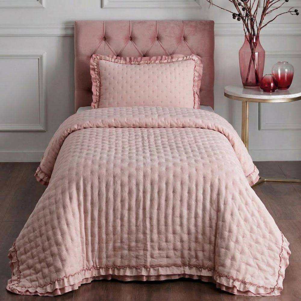 Copriletto Trapuntato Volant Quilt Lyon Rosa singolo