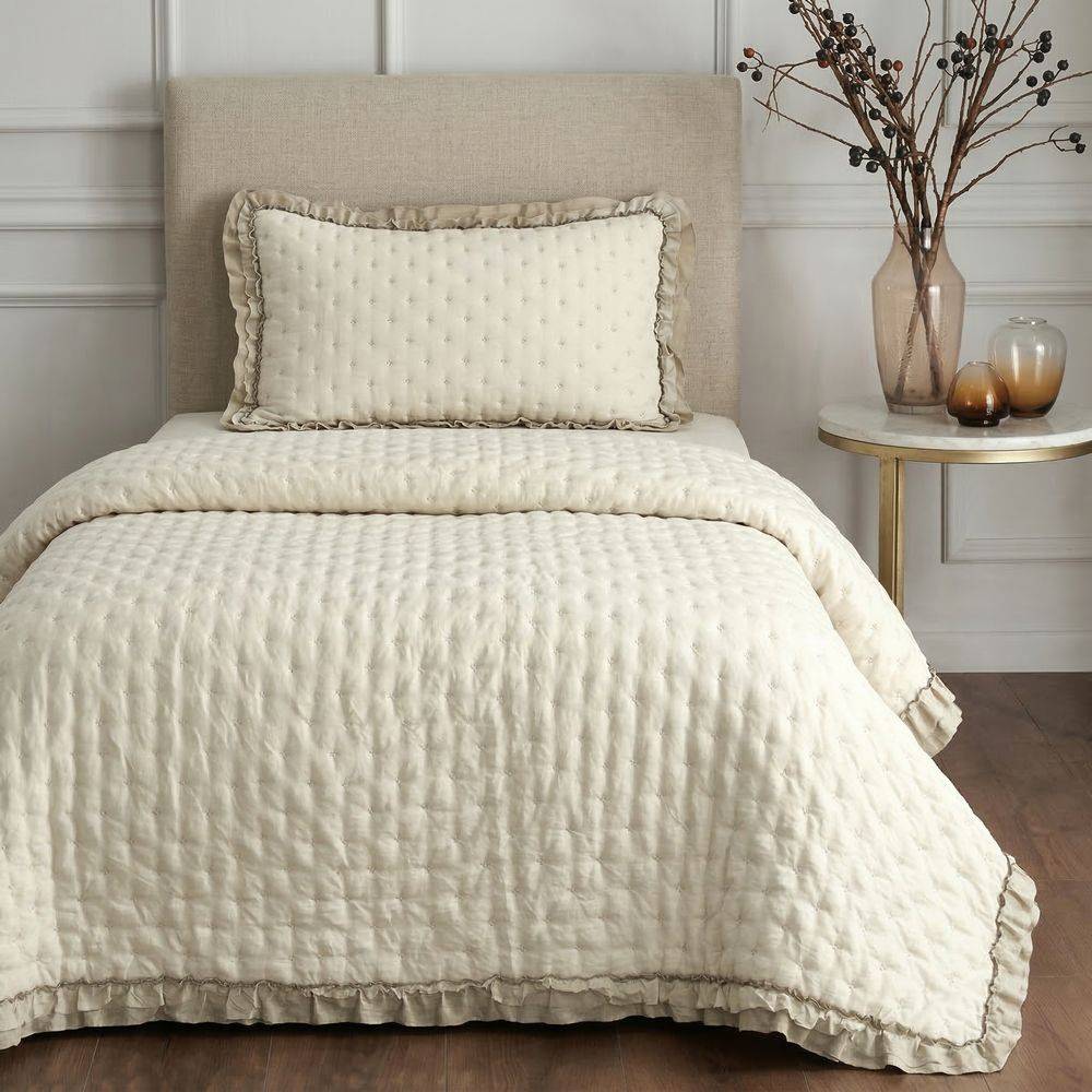 Copriletto Trapuntato Volant Quilt Lyon naturale piazza e mezzo