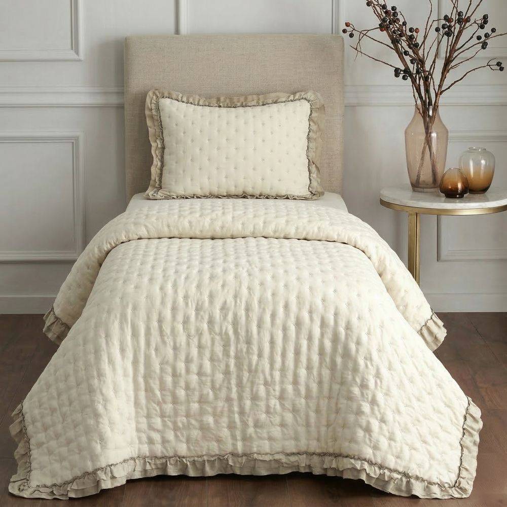 Copriletto Trapuntato Volant Quilt Lyon naturale singolo