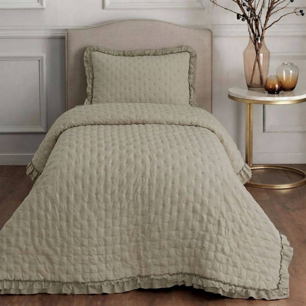 Copriletto Trapuntato Volant Quilt Lyon Sabbia singolo