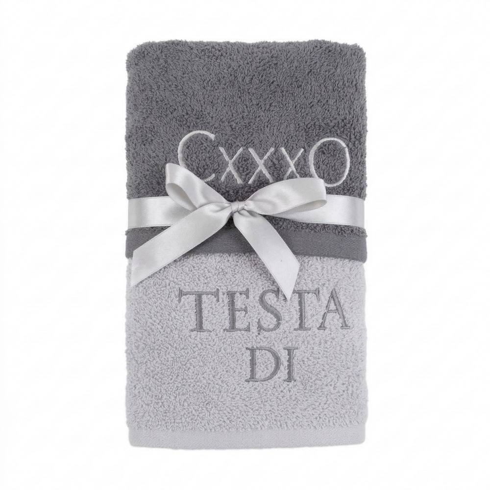Coppia asciugamani Ricamati Testa di caxxo Grigio DIS. 17