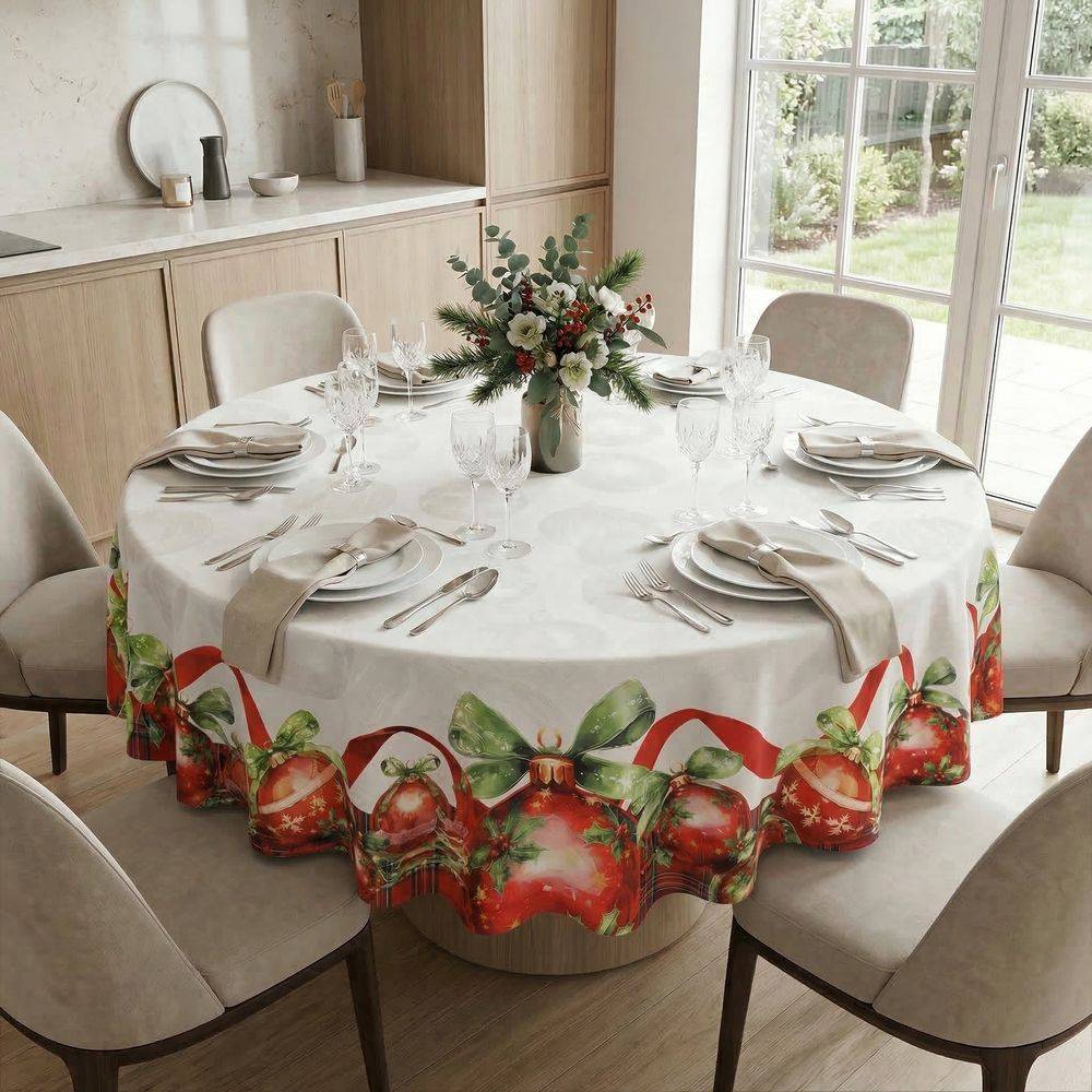 Tovaglia Antimacchia rotonda Kiki XMAS Palle di Natale 180