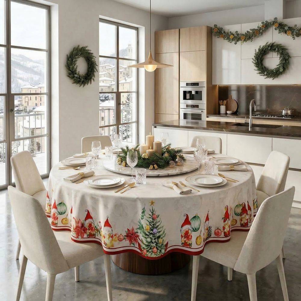 Tovaglia Antimacchia rotonda Kiki XMAS Gnometti 180