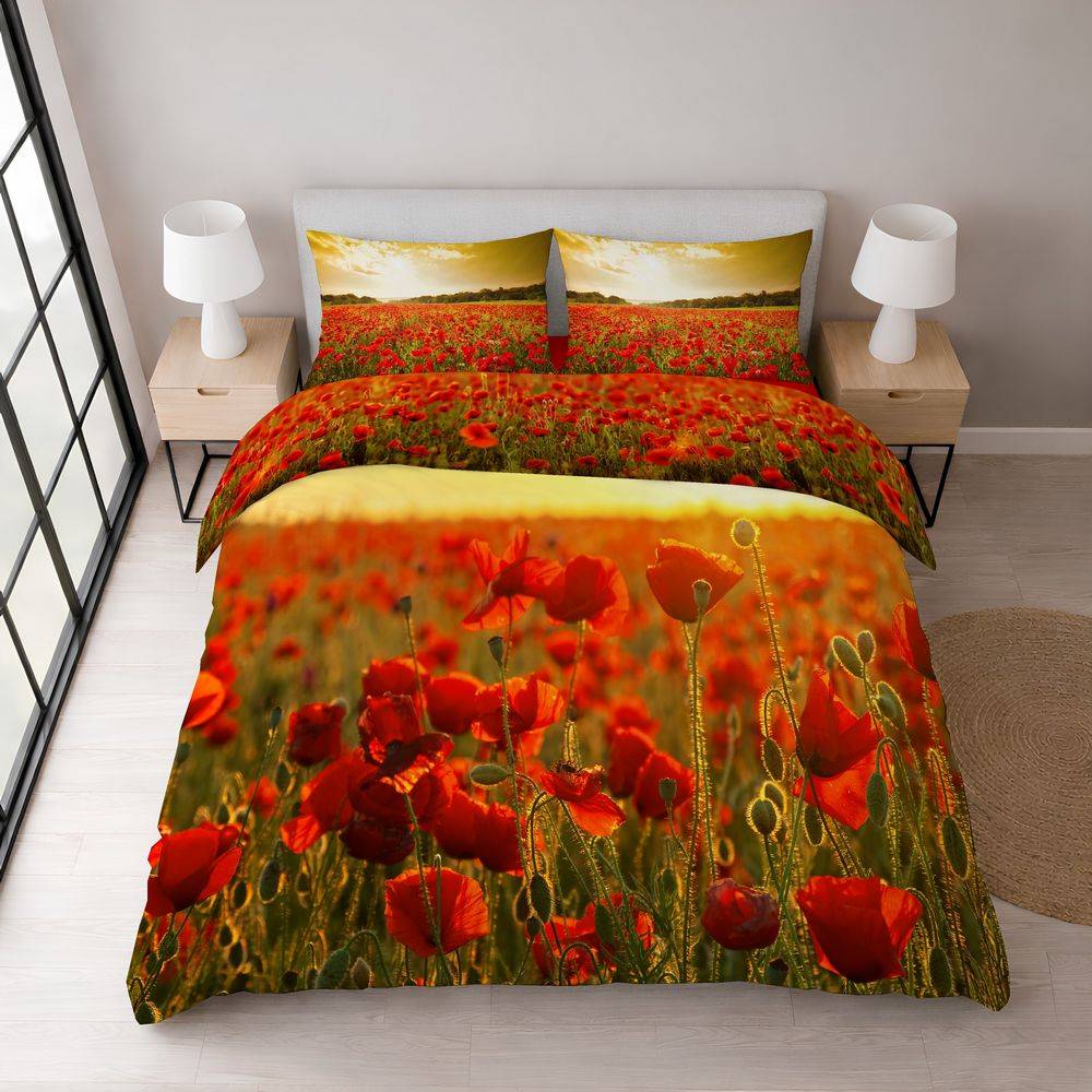 Lenzuolo copriletto con balza Stampa Digitale Papaveri Matrimoniale