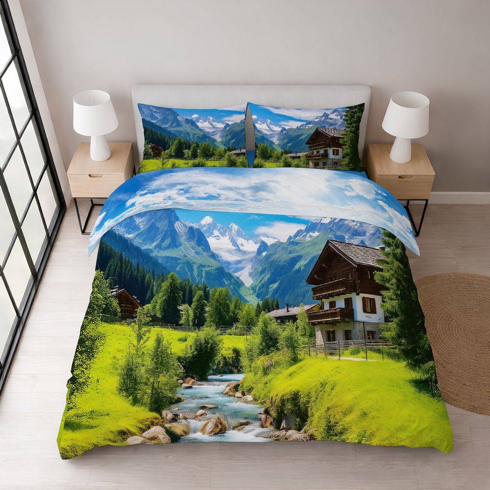 Lenzuolo copriletto con balza Stampa Digitale Ruscello Matrimoniale