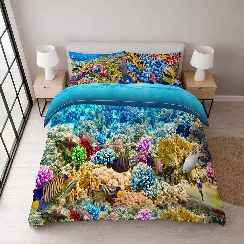 Lenzuolo copriletto con balza Stampa Digitale Reef Matrimoniale