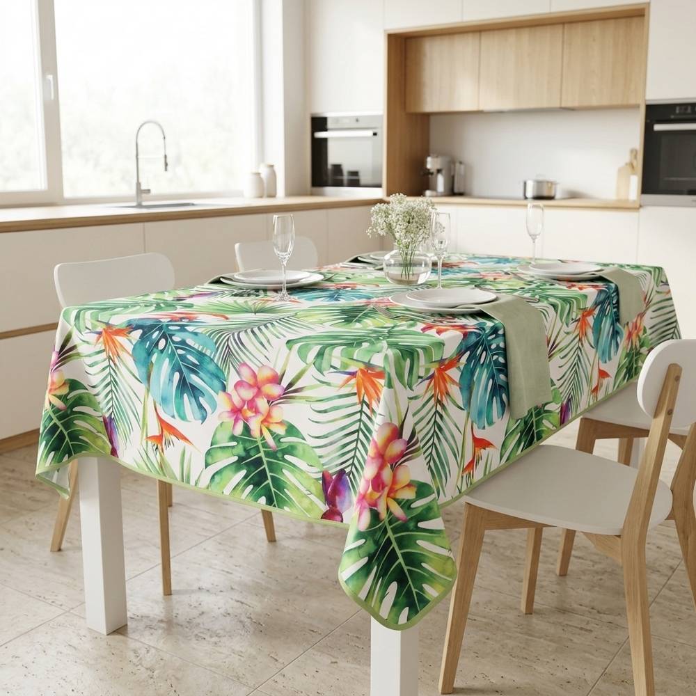 Tovaglia Antimacchia Splash Millefiori Tropicale Verde 140 x 300