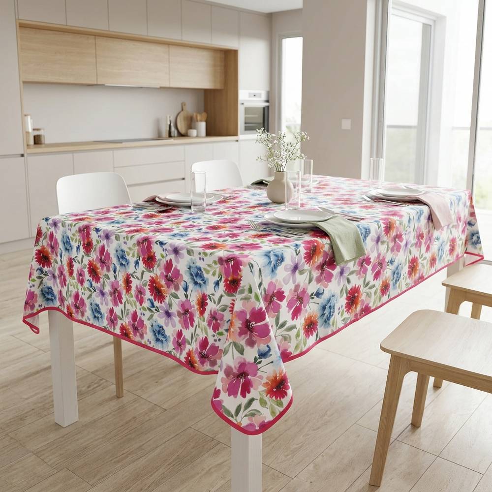 Tovaglia Antimacchia Splash Millefiori Rosa 140 x 300