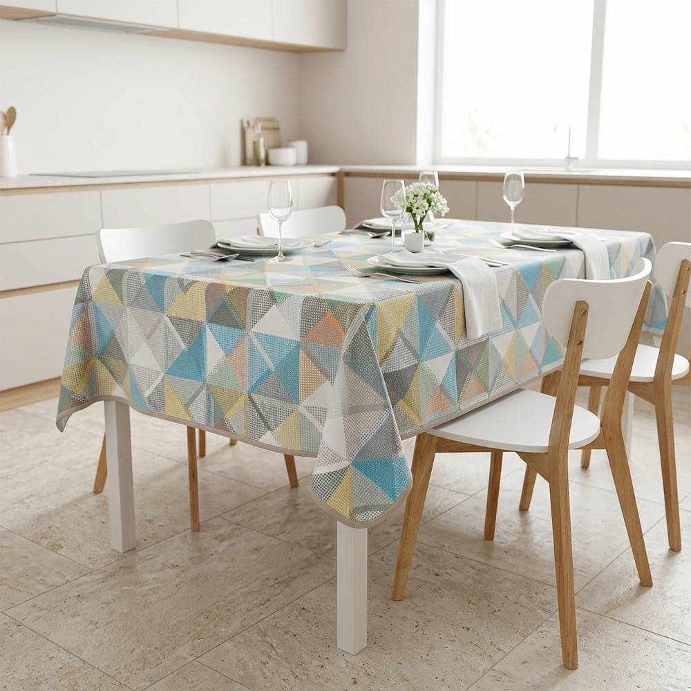 Tovaglia Antimacchia Splash Astratto Quadretti Puntini Tortora 140 x 230
