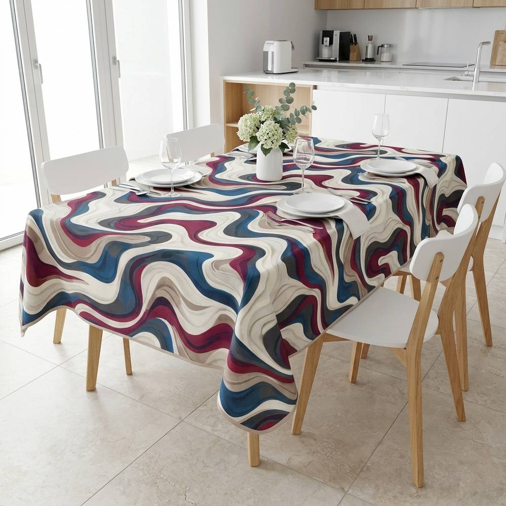 Tovaglia Antimacchia Splash Astratto Onda Blu Fucsia 140 x 180