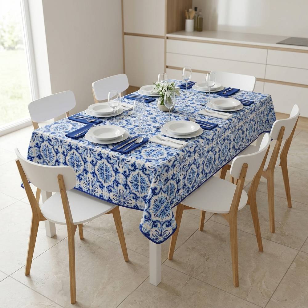 Tovaglia Antimacchia Splash Carmela Maiolica Azzurra 140 x 230