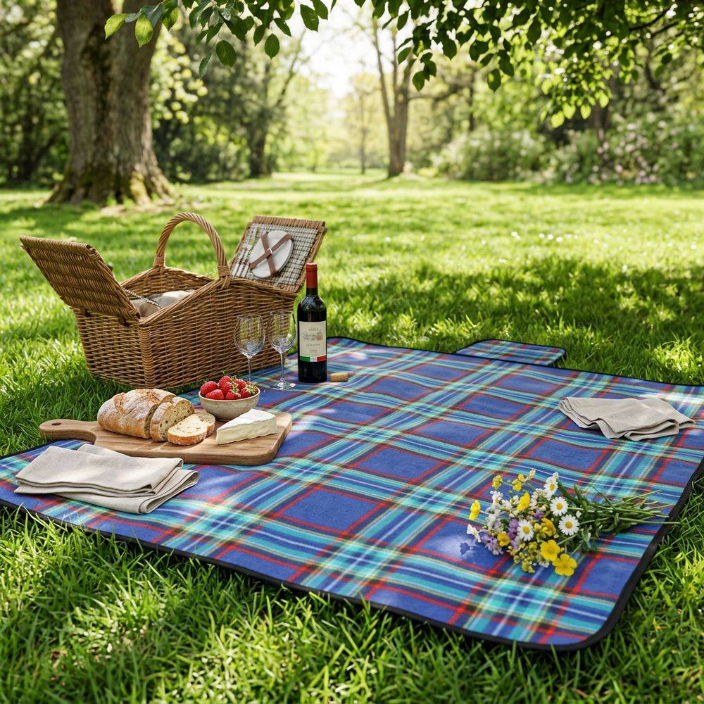 Telo Picnic Fleece Scozzese Blu 120x150 Pieghevole
