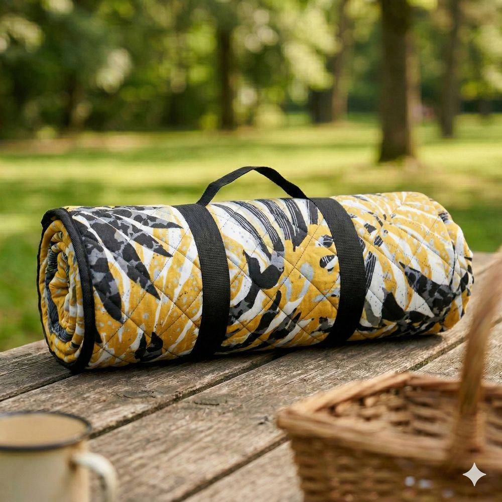 Telo Picnic Nicholas Foglie Gialle 150x200 Pieghevole