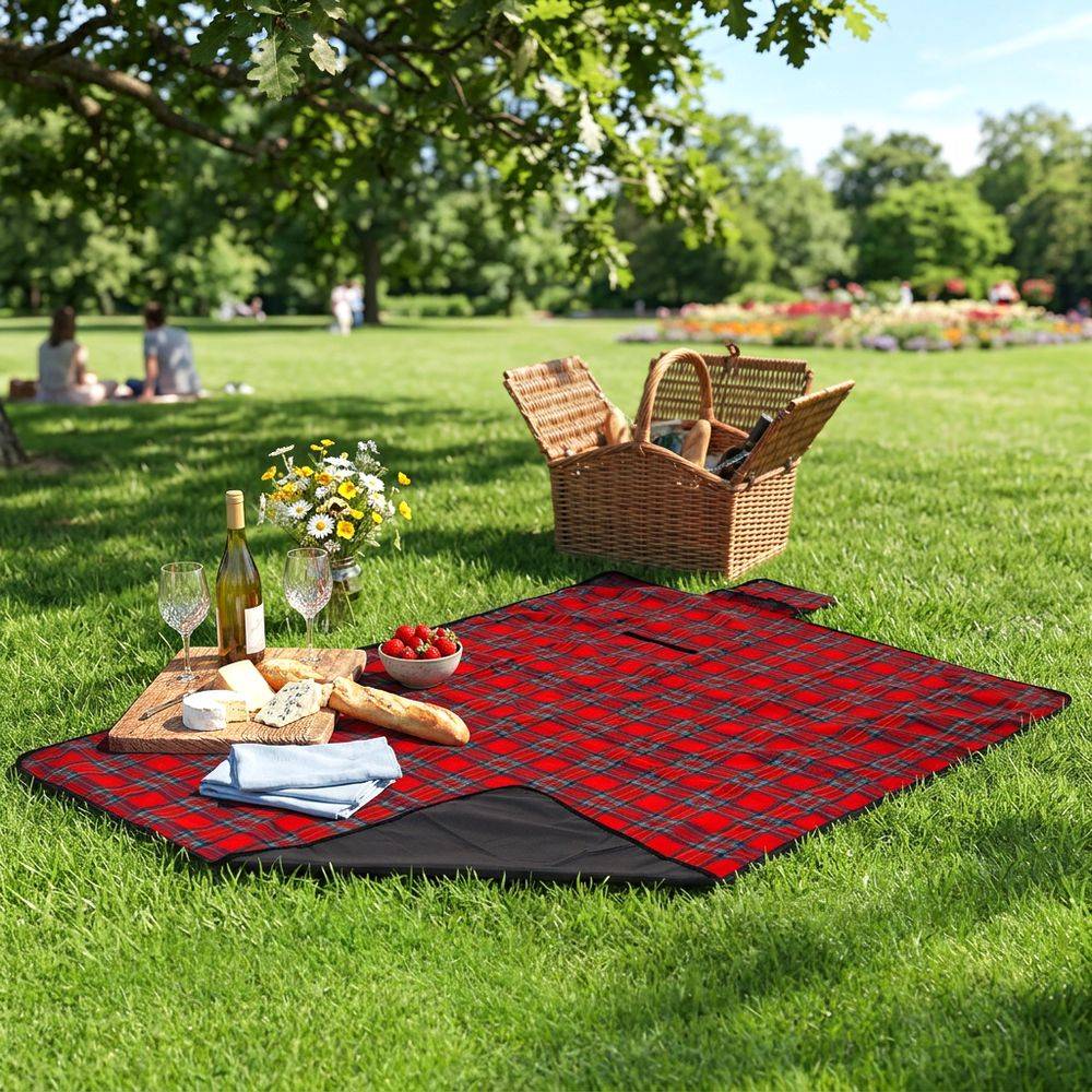 Telo Picnic Fleece Scozzese Rosso 120x150 Pieghevole