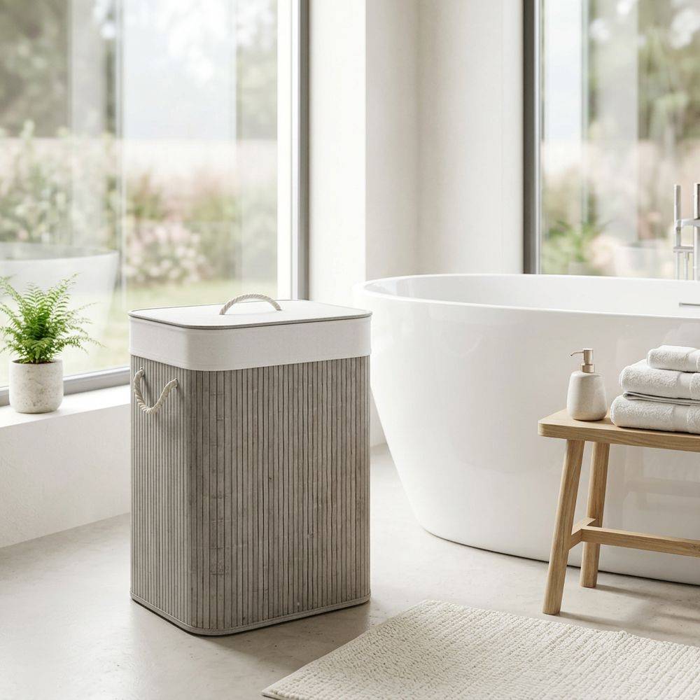 Cesto Lavanderia in Bamboo con Sacca Rettangolare Texas Grigio