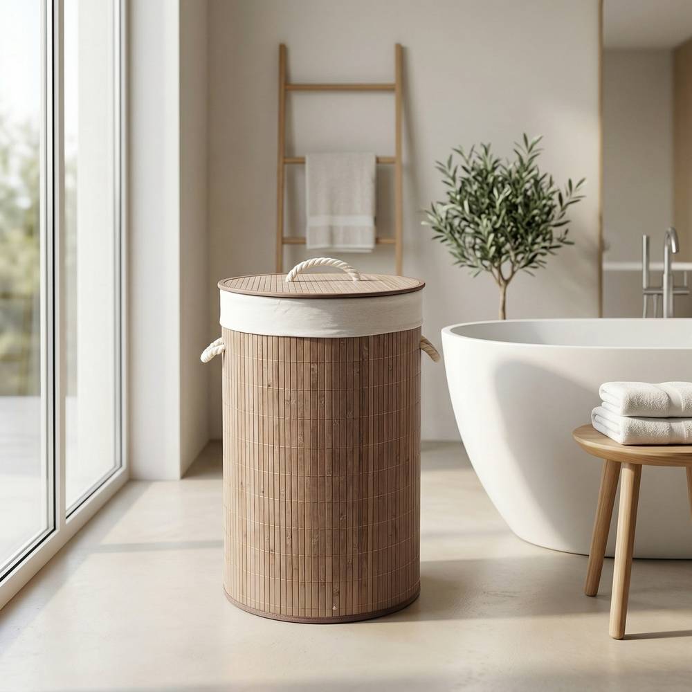 Cesto Lavanderia in Bamboo con Sacca Rotondo Texas Natural