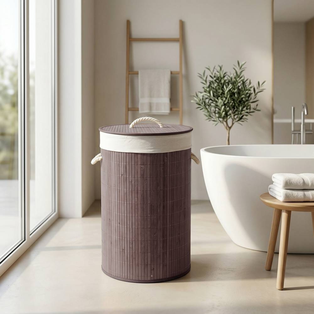 Cesto Lavanderia in Bamboo con Sacca Rotondo Texas Marrone