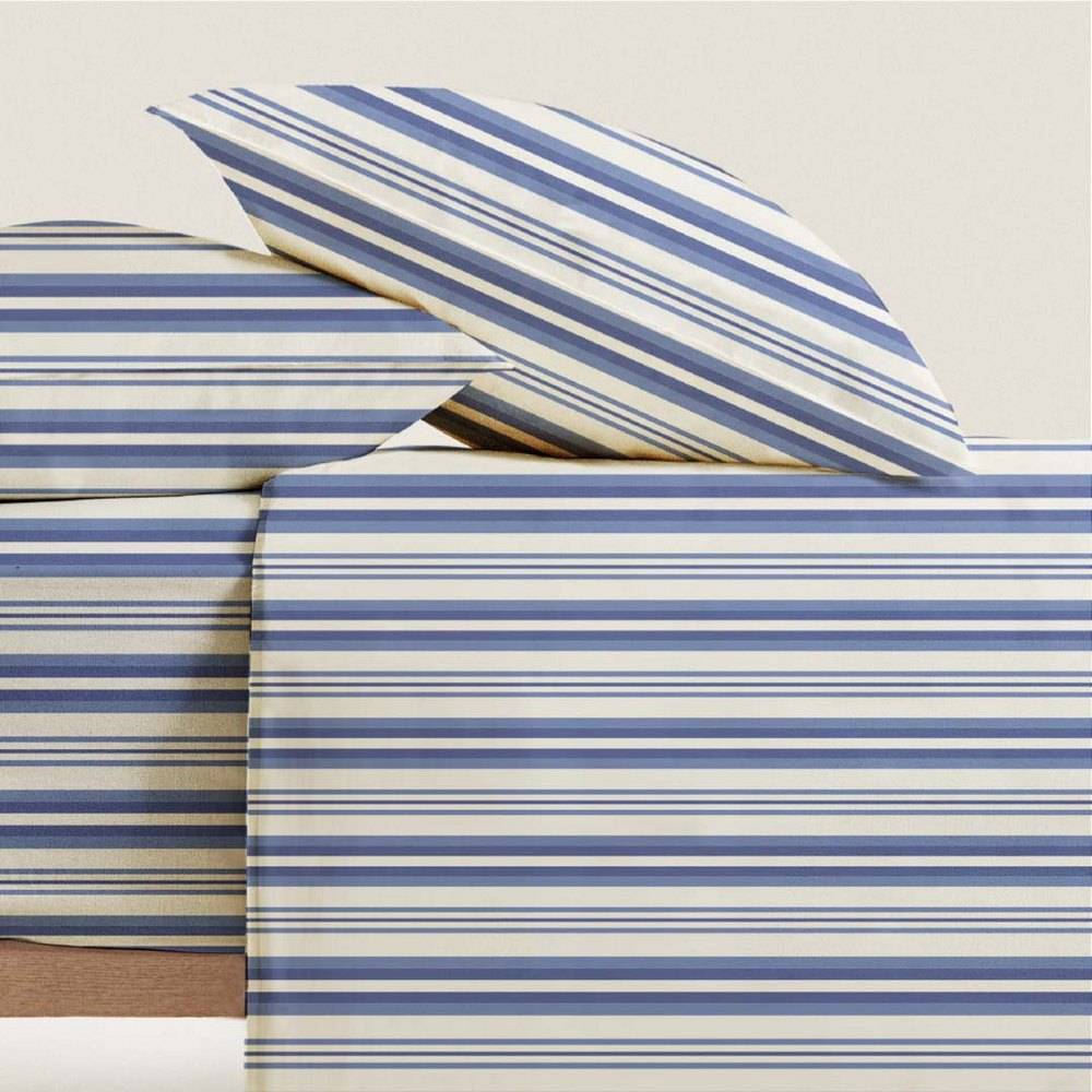 Completo Lenzuola Linnet Riga Blu matrimoniale