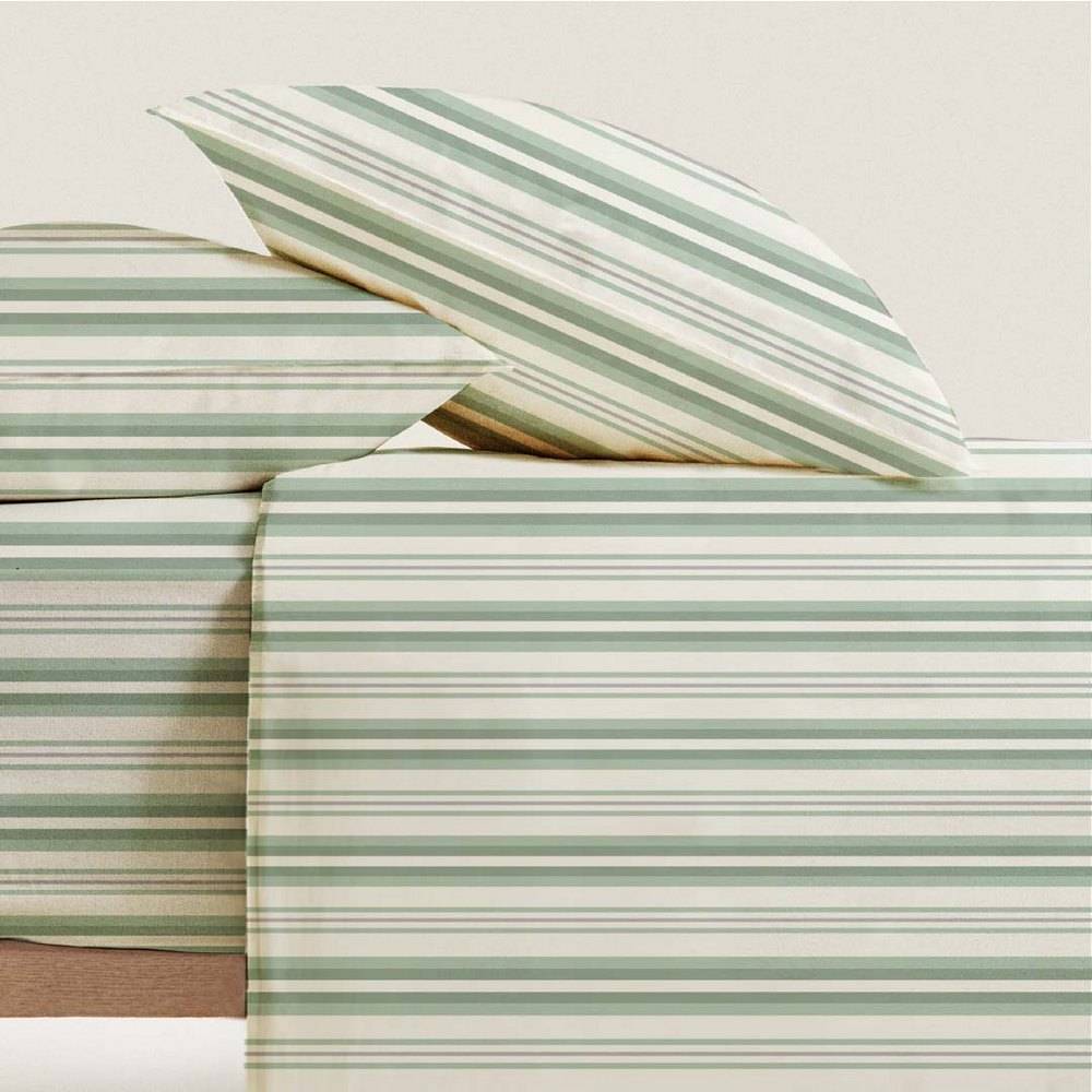 Completo Lenzuola Linnet Riga Verde singolo