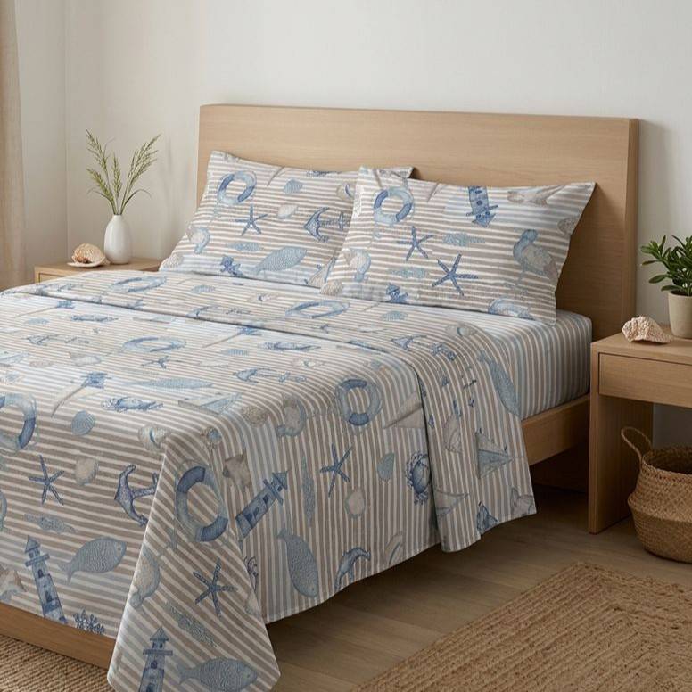 Completo Lenzuola Mare Beige Matrimoniale