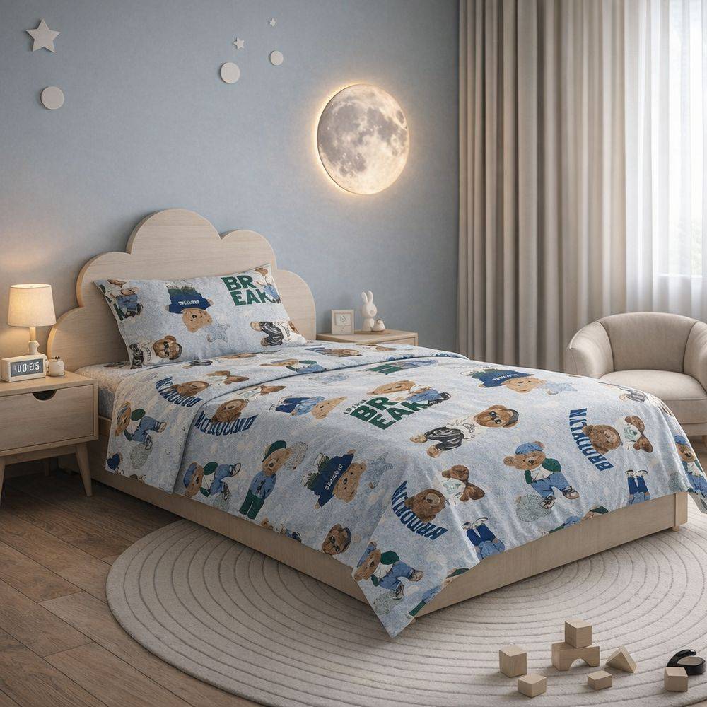 Completo Lenzuola Teddy Azzurro Singolo