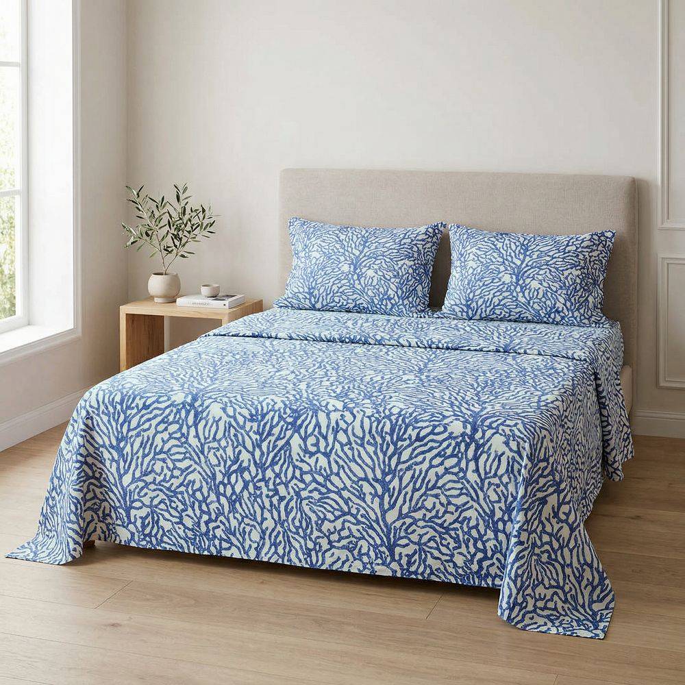 Completo Lenzuola Mersin coralli blu matrimoniale