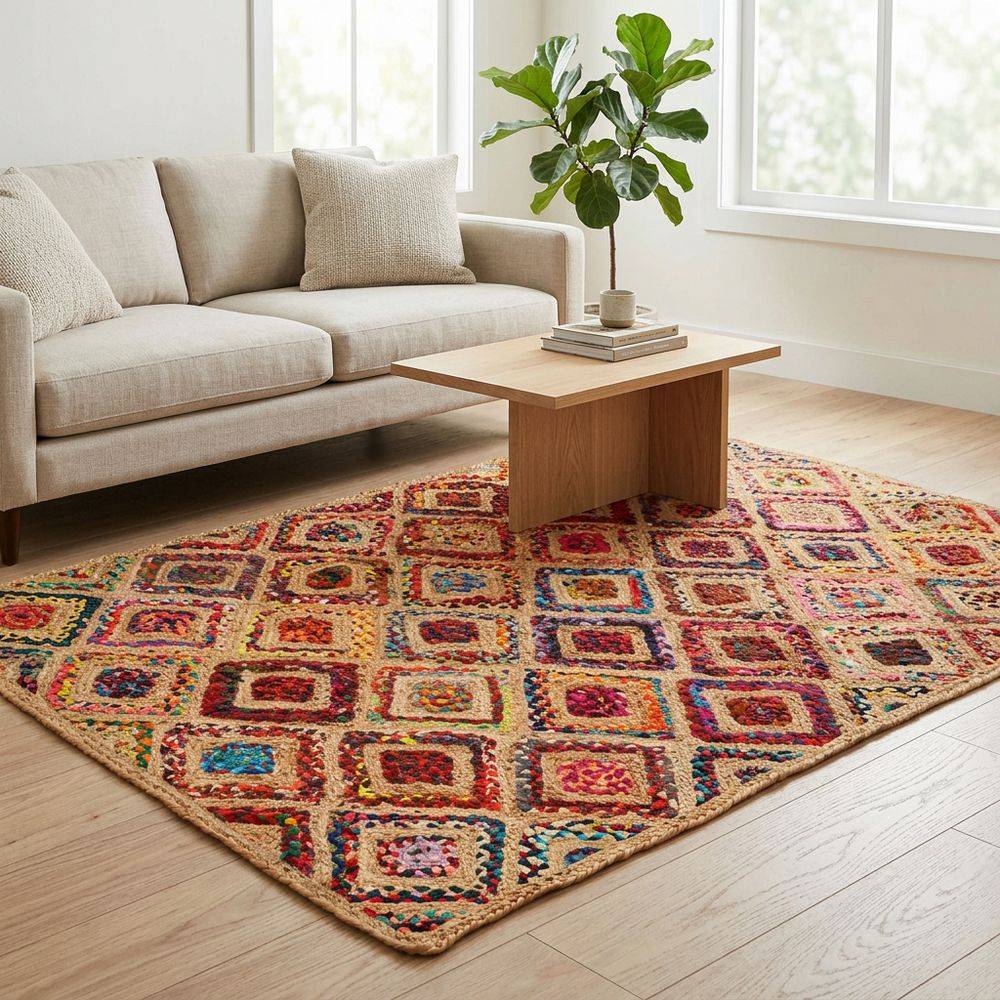 Tappeto in Juta e Cotone Naturale Intrecciato Color 120 x 180