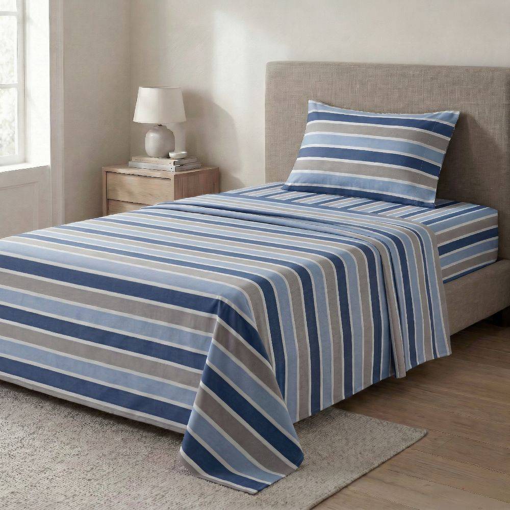 Completo Lenzuola Long riga blu singolo