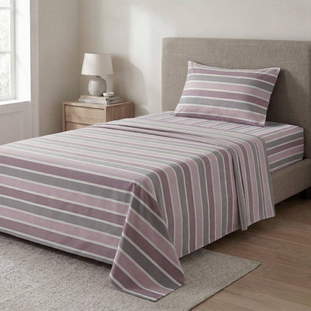 Completo Lenzuola Long riga rosa singolo