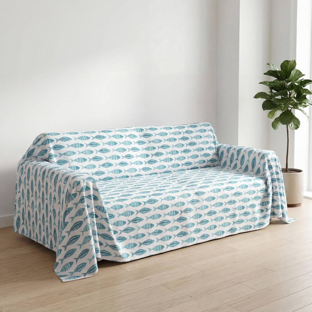 Copridivano copritutto cotone leggero Sespi pesci tiffany 260 x 295