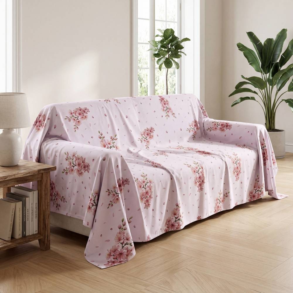 Copridivano copritutto cotone leggero Silene fiori rosa 260 x 295