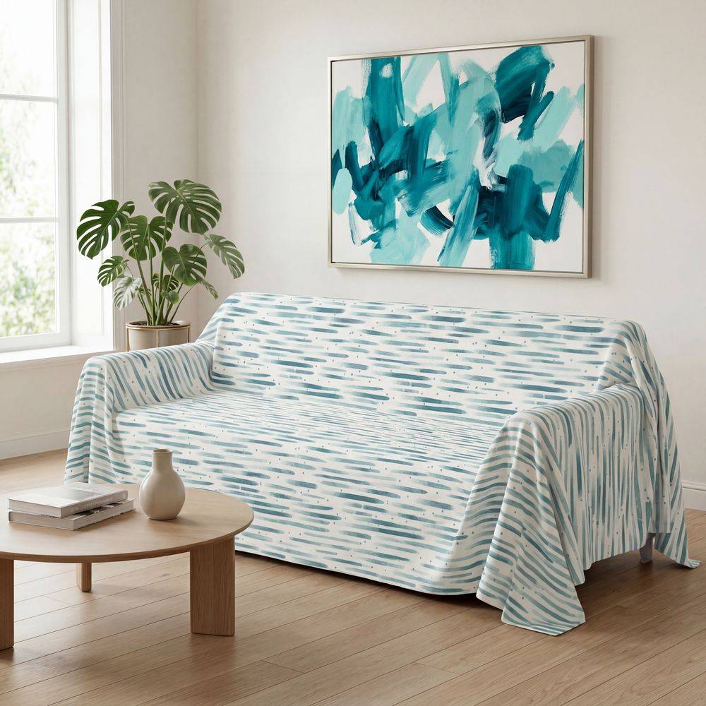 Copridivano copritutto cotone leggero Lyra riga azzurra 260 x 295