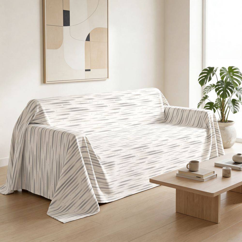 Copridivano copritutto cotone leggero Lyra riga tortora 260 x 295