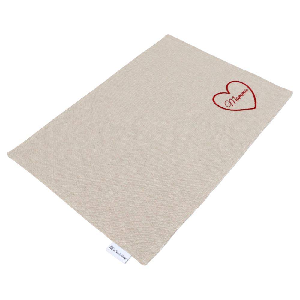 Tovaglietta Americana in Cotone Cuore Rosso Ricamato Personalizzata