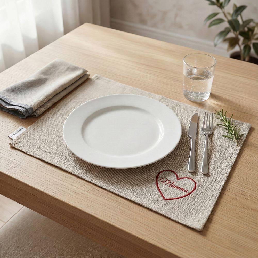 Tovaglietta Americana in Cotone Cuore Rosso Ricamato Personalizzata